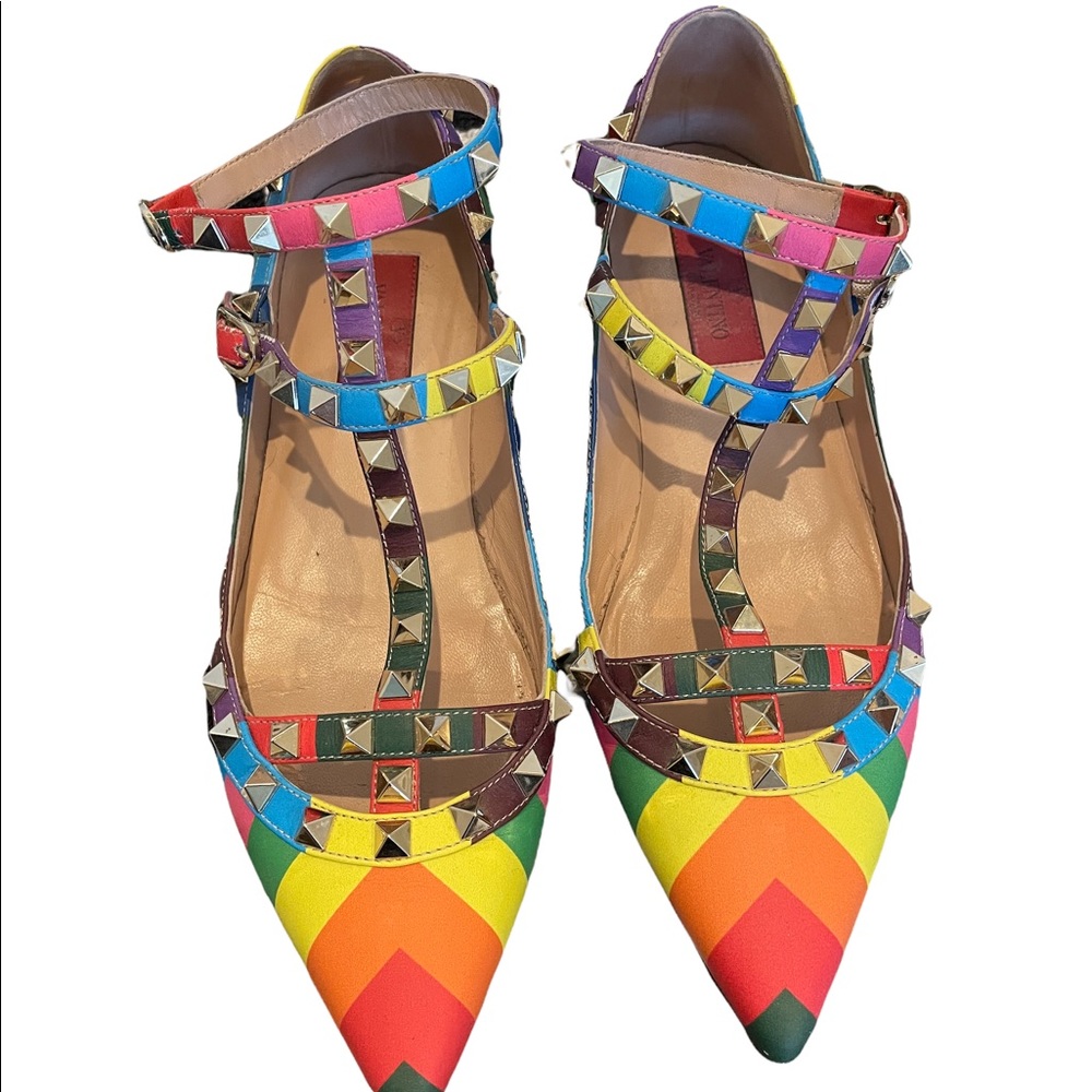 Valentino rainbow rock stud cage flats size 36 1/2